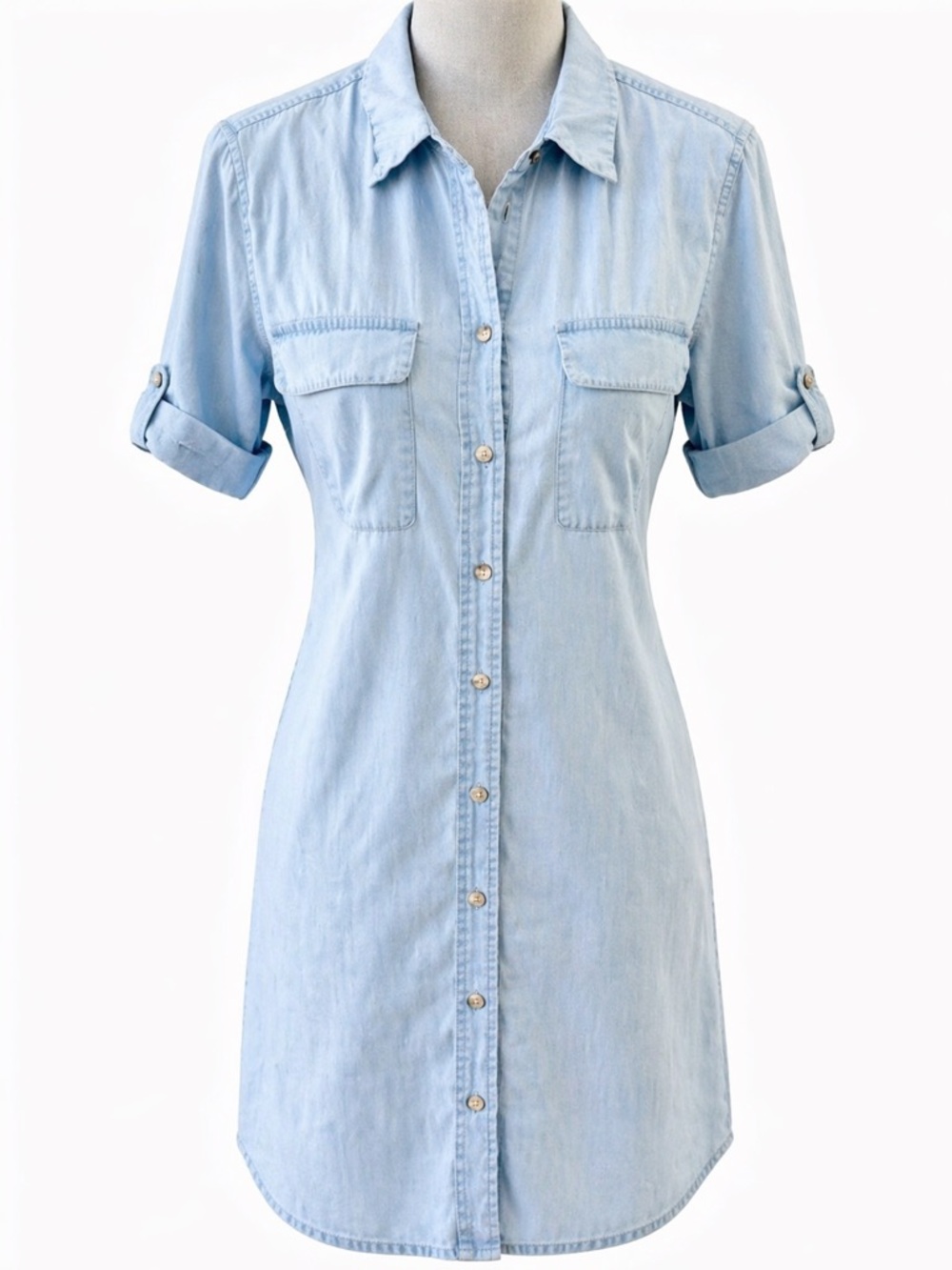 Equipment Femme Delaney Chambray Shirt Dress Light Blue Button Front